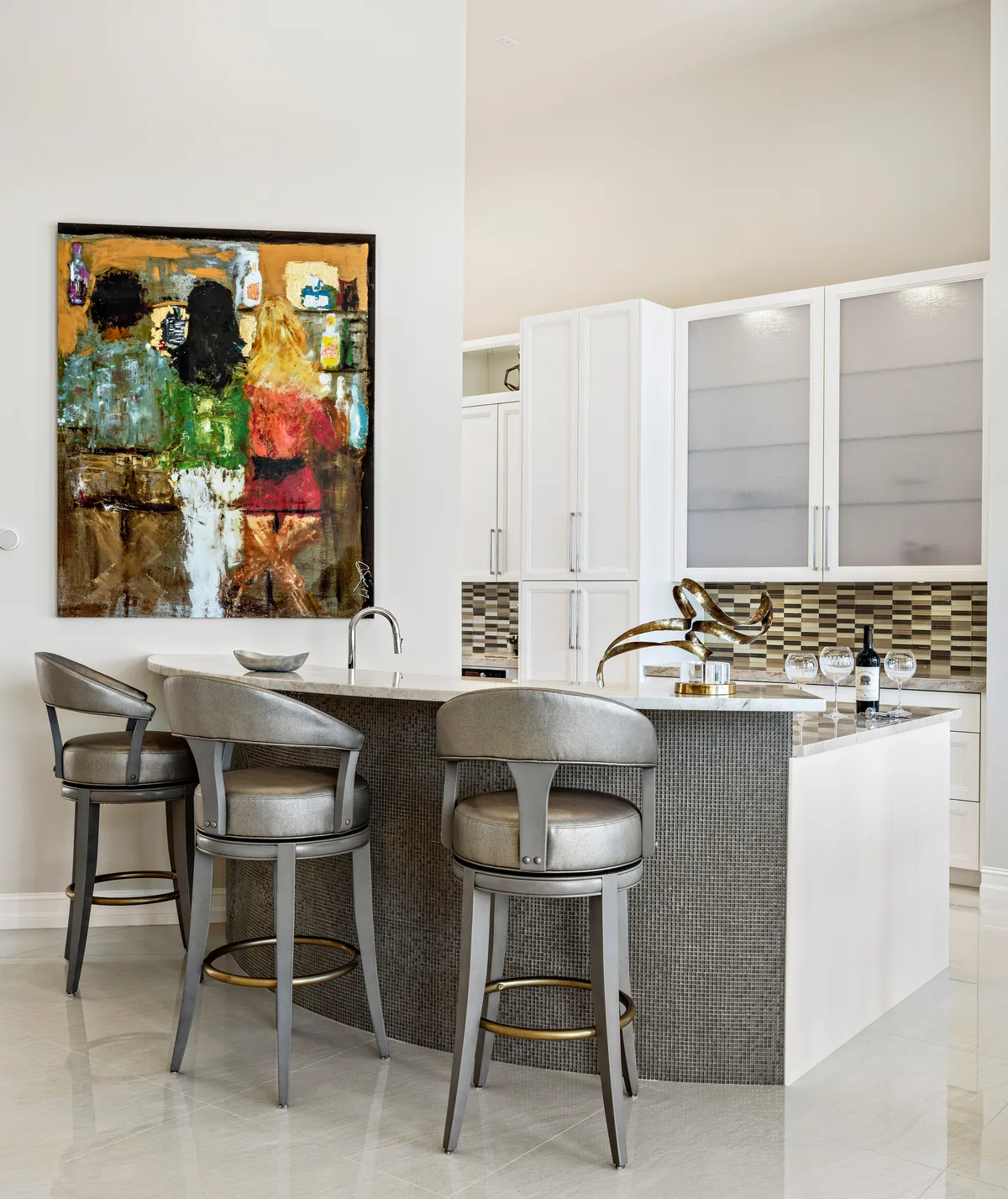 Custom bar with a textured metallic panel base