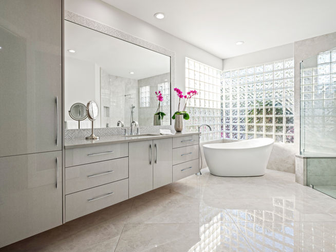 Custom bathroom vanity engineered for South Florida humidity, Palm Beach County residence, Jupiter FL